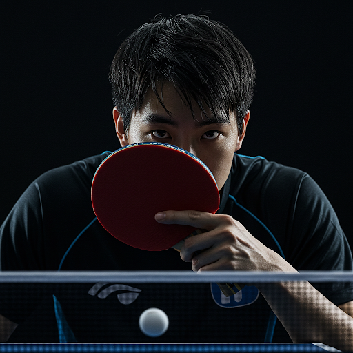 joueur de tennis de table concentré